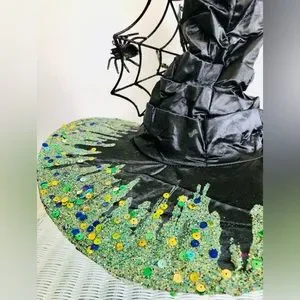 WITCH HAT Black satin green Sparkles crawling with spiders & Lg web 1 Of a kind MaidinVain | Accessories | Witch Hat Black Satin Green  main image 2